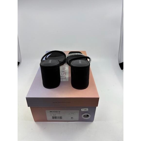 Lisa Vicky Mood Pavé Block Heel Slide Sandals Crystal Strap Black Womens Size 8 - Picture 5 of 6